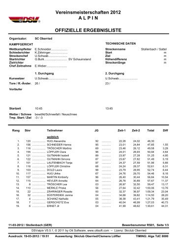 Vereinsmeisterschaften 2012 ALPIN OFFIZIELLE ... - Skiclub Oberried