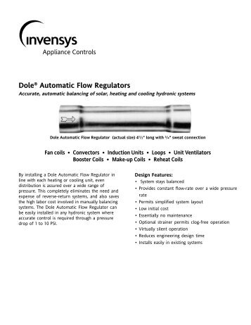 Dole Automatic Flow Regulators - Invensys Controls Toolbox