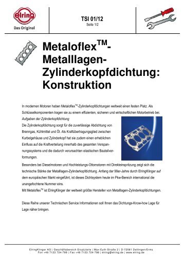 Metaloflex - Metalllagen- Zylinderkopfdichtung: Konstruktion - Elring