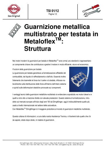 Guarnizione metallica multistrato per testata in Metaloflex ... - Elring