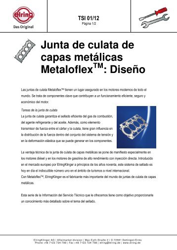 Junta de culata de capas metálicas Metaloflex : Diseño - Elring