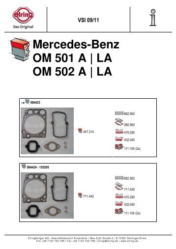 Mercedes-Benz OM 501 A |  LA OM 502 A | LA - Elring