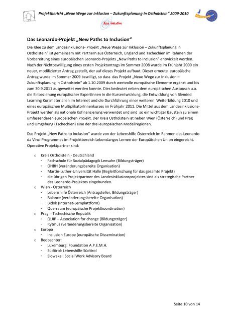 Projektbericht 2009 OHBH-Neue Wege zur Inklusion - Alle - Inklusive