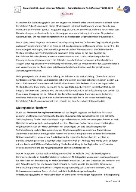 Projektbericht 2009 OHBH-Neue Wege zur Inklusion - Alle - Inklusive