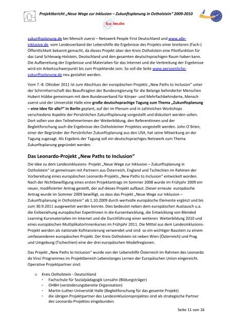 1. Projektbericht 2009-11 Neue Wege zur Inklusion - Inklusive