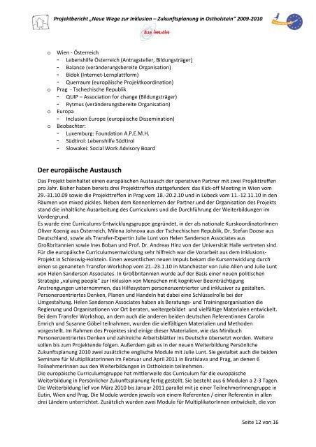 1. Projektbericht 2009-11 Neue Wege zur Inklusion - Inklusive