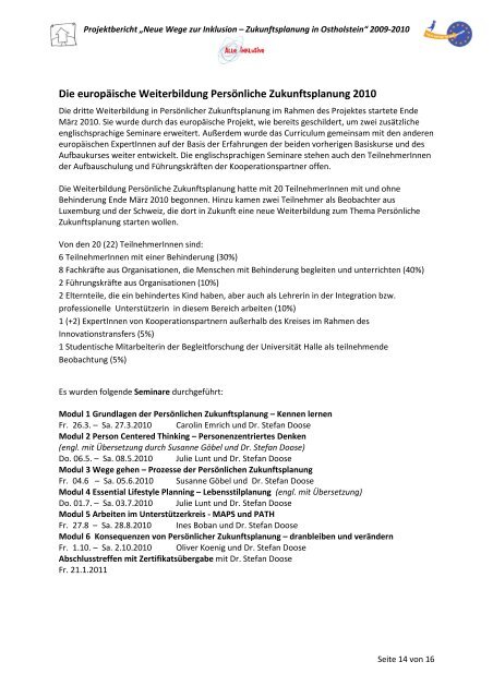 1. Projektbericht 2009-11 Neue Wege zur Inklusion - Inklusive