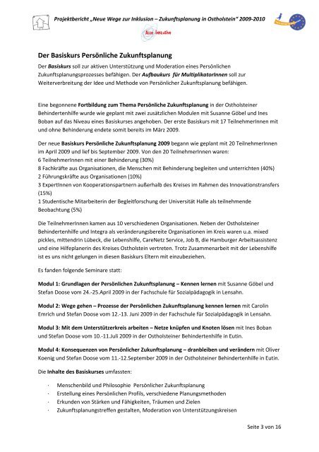 1. Projektbericht 2009-11 Neue Wege zur Inklusion - Inklusive