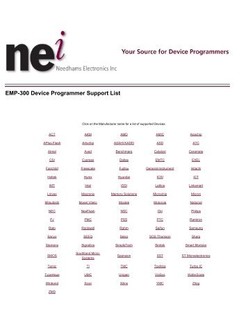 EMP-300 Device Programmer Support List - ELS electronic