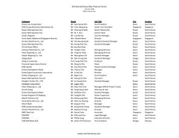 3rd Annual Korea Ship Finance Forum www.marinemoney.com