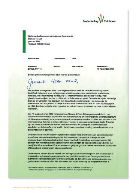 Publieke Management Letter Glastuinbouw