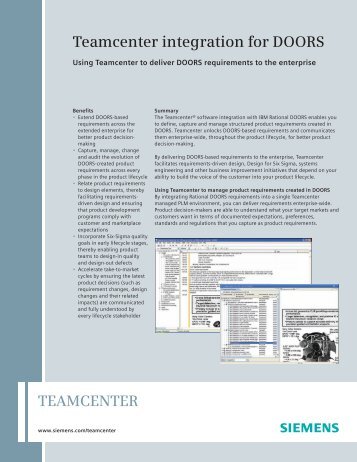 Teamcenter Integration for DOORS - Siemens PLM Software