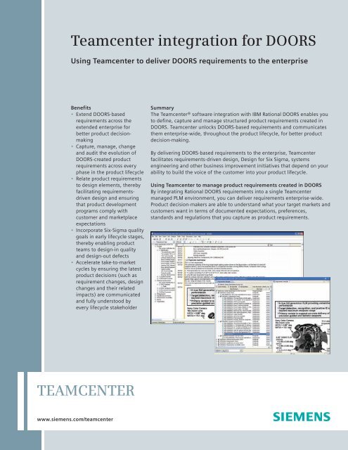 Teamcenter Integration For Doors Siemens Plm Software