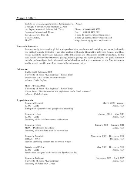 Download Curriculum Vitae (PDF) - Istituto di Geologia Ambientale e ...