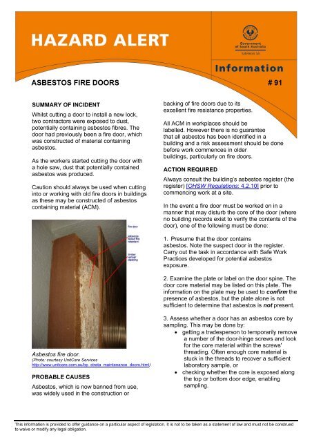 Asbestos Fire Doors 91 Safework Sa Sa Gov Au