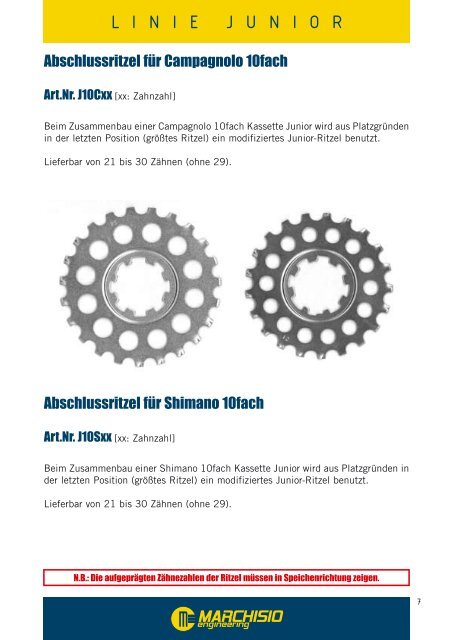 Das Sortiment der Marchisio Ritzel zeichnet sich wie folgt aus