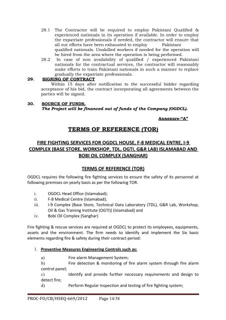 Schedule of Requirement - OGDCL