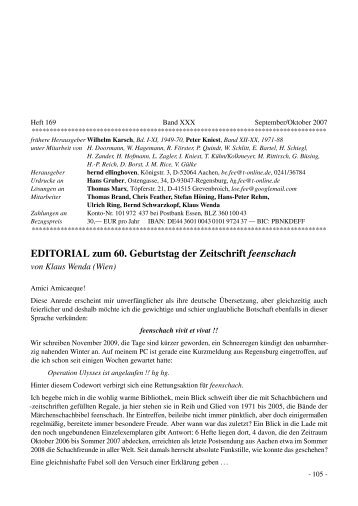 EDITORIAL zum 60. Geburtstag der Zeitschrift feenschach