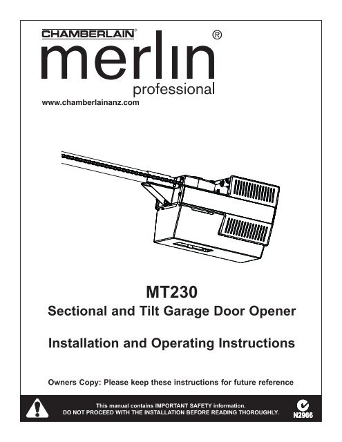 Sectional and Tilt Garage Door Opener Installation and ... - Merlin