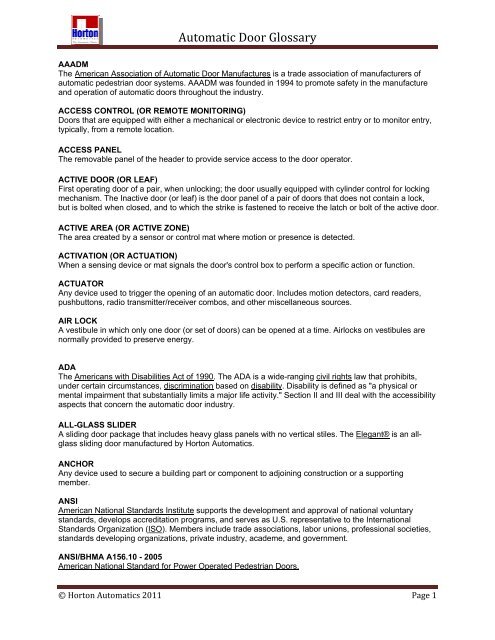 Automatic Door Glossary Horton Automatics