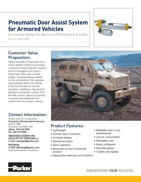 Pneumatic Door Assist System For Armored Vehicles Parker