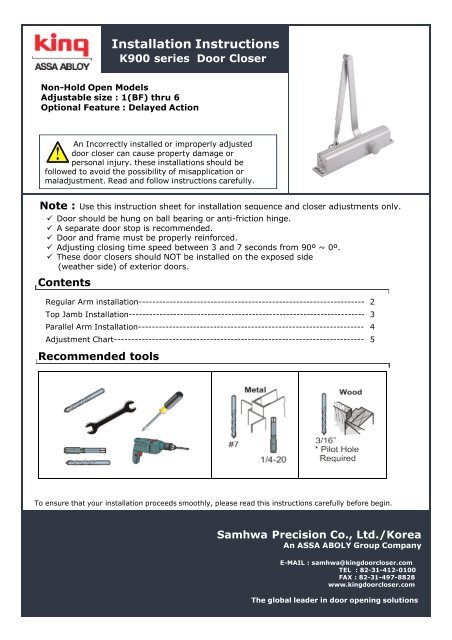 Door Closer Size Chart