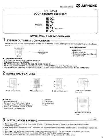 IE/IF Series DOOR STATION, audio only - Aiphone