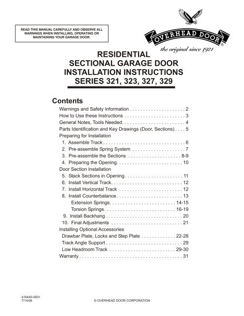 Residential Sectional Garage Door Installation Instructions