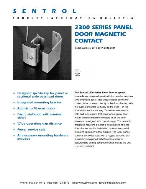 Sentrol 2300 Series Panel Door Magnetic Contacts