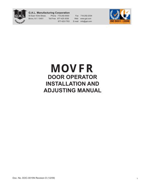Door Operator Installation And Adjusting Manual