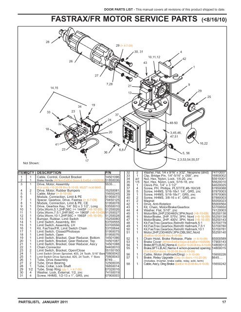 DOOR PARTS LIST - This ma