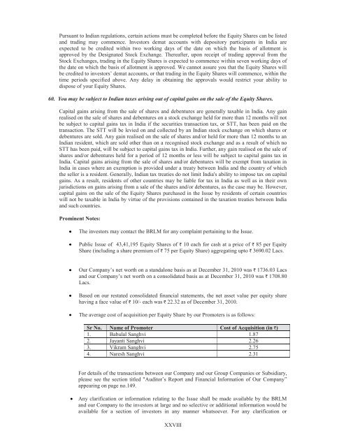 Prominent Notes: - Securities and Exchange Board of India