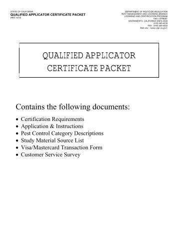 Qualified Applicator Certificate Packet - California Department of ...