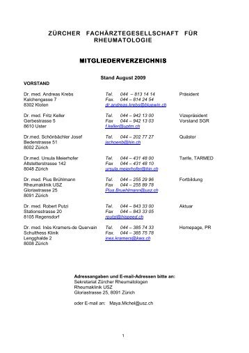 ZÜRCHER FACHÄRZTEGESELLSCHAFT FÜR RHEUMATOLOGIE ...