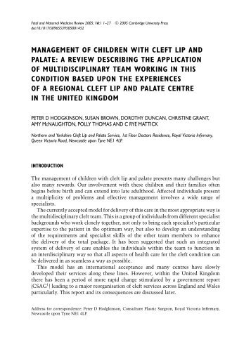 MANAGEMENT OF CHILDREN WITH CLEFT LIP AND PALATE: A ...