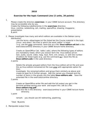 2010 Exercise for the topic Command Line (2 units, 20 points)