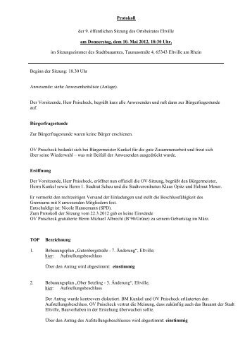 Protokoll der 9. öffentlichen Sitzung des ... - Eltville am Rhein