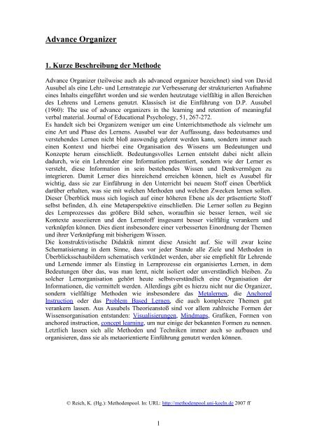 Advance Organizer Unterrichtsmethoden Im Konstruktiven Und
