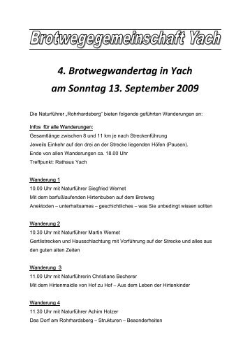 4. Brotwegwandertag in Yach am Sonntag 13. September 2009