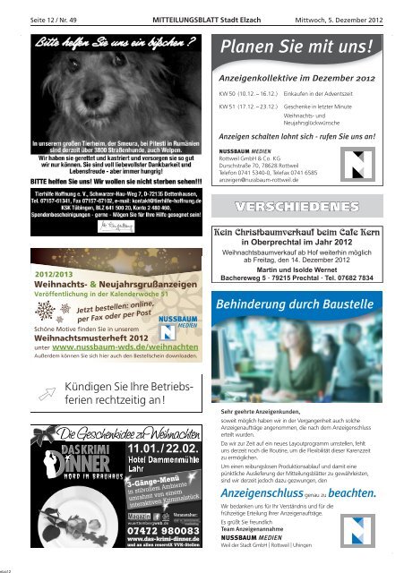 Mitteilungsblatt der Stadt Elzach vom 05.12.2012 (KW