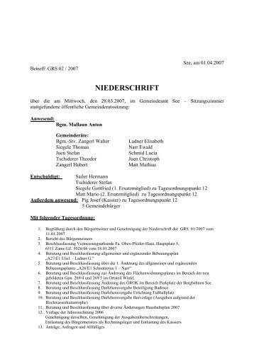 NIEDERSCHRIFT - Gemeinde See