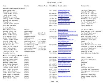 Supply pastors 11-1-12 Name Position Ministry Phone Other Phone ...