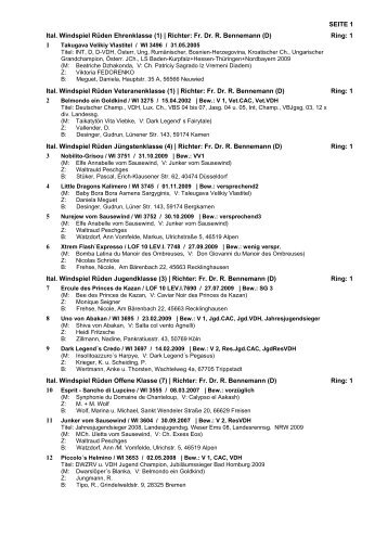 SEITE 1 Ital. Windspiel Rüden Ehrenklasse (1) | Richter: Fr. Dr. R ...