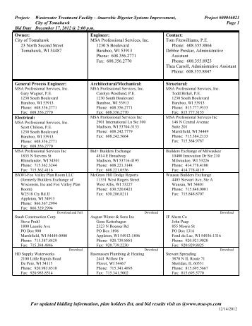 Plan Holder Document - MSA Professional Services