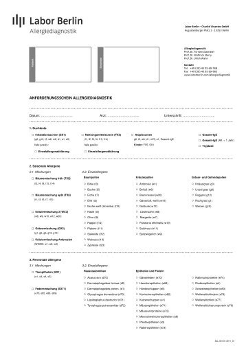 ANFORDERUNGSSCHEIN ALLERGIEDIAGNOSTIK - Labor Berlin