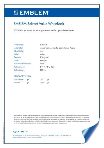 Produkt Datenblatt EMBLEM Solvent Value WhiteBack