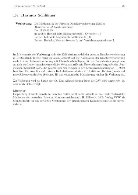 Aktuelles kommentiertes Vorlesungsverzeichnis für das WS 2012