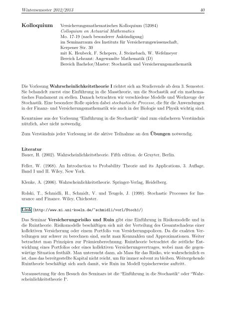 Aktuelles kommentiertes Vorlesungsverzeichnis für das WS 2012