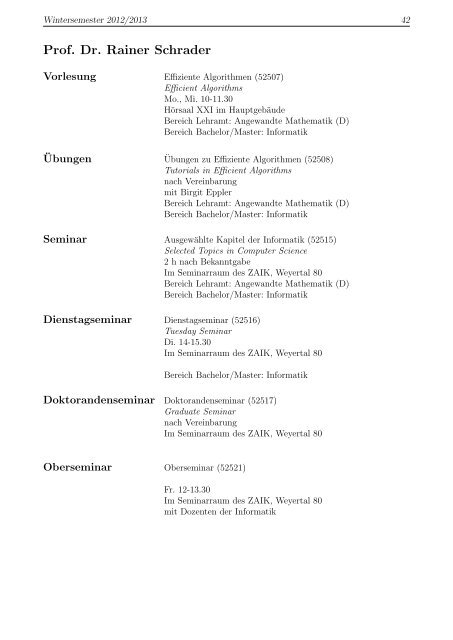 Aktuelles kommentiertes Vorlesungsverzeichnis für das WS 2012