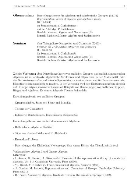Aktuelles kommentiertes Vorlesungsverzeichnis für das WS 2012